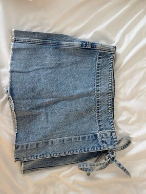 Altar'd State Light Blue Denim Skirt with Side Tie Detail